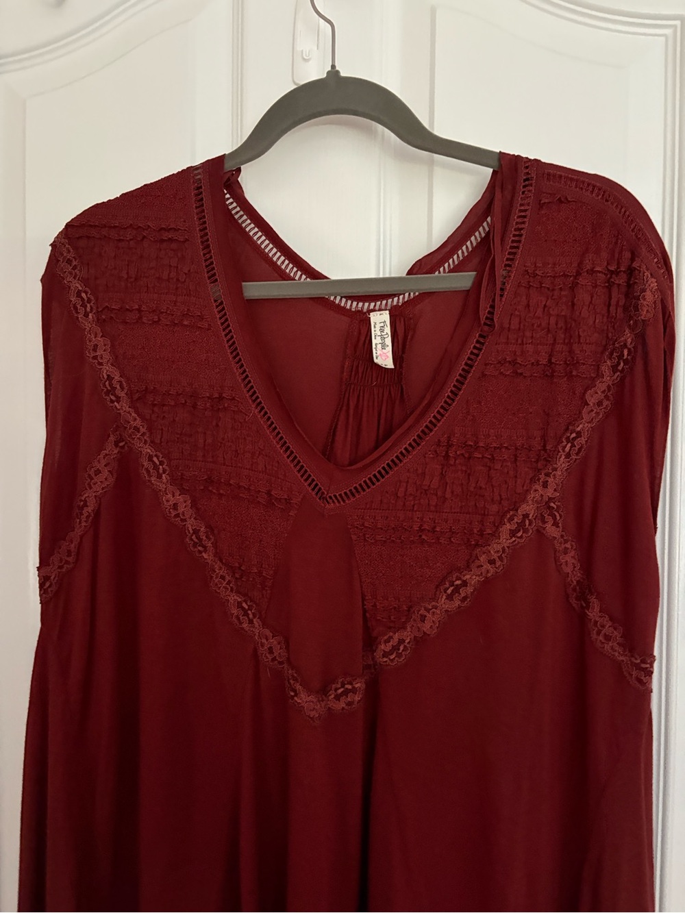 Free People V-Neck Tunic in Burgundy with Lace Trim